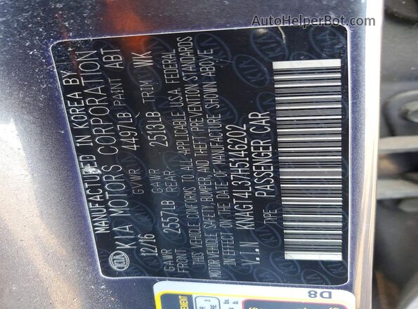 KNAGT4L37H5146202 2017 KIA OPTIMA Gray Engine compartment view