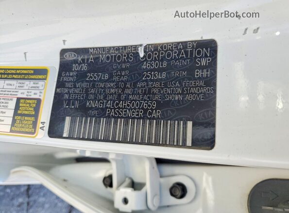 KNAGT4LC4H5007659 2017 KIA OPTIMA White Շարժիչի բաժամունքի տեսք