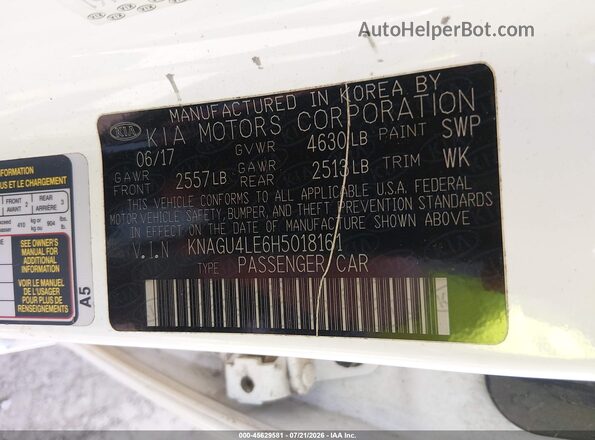 KNAGU4LE6H5018161 2017 KIA OPTIMA HYBRID White Vista del compartimento del motor
