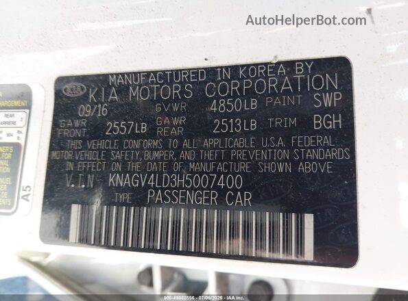 KNAGV4LD3H5007400 2017 KIA OPTIMA PLUG-IN HYBRID White ძრავის განყოფილების ხედი