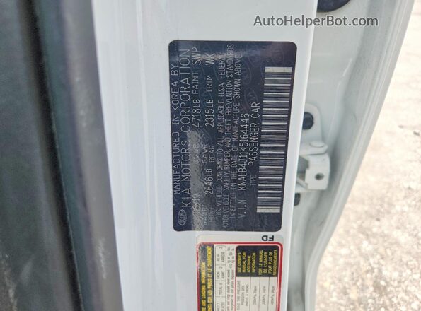 KNALB4J11K5164446 2019 KIA CADENZA White Engine compartment view