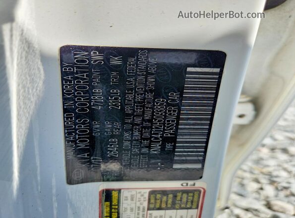 KNALC4J12H5093859 2017 KIA CADENZA White Вид наклейки з VIN-кодом