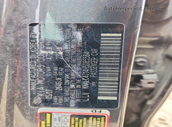 KNALC4J14H5085584 2017 KIA CADENZA Gray Շարժիչի բաժամունքի տեսք