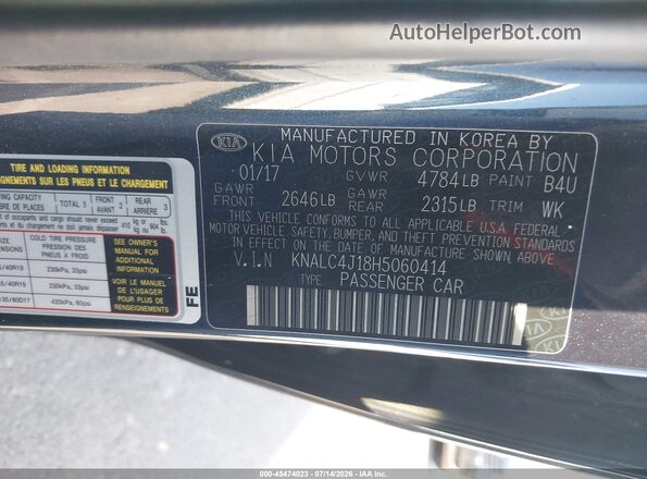KNALC4J18H5060414 2017 KIA CADENZA Green ძრავის განყოფილების ხედი