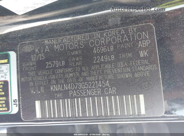 KNALN4D73G5221454 2016 KIA CADENZA Black Vista del compartimento del motor