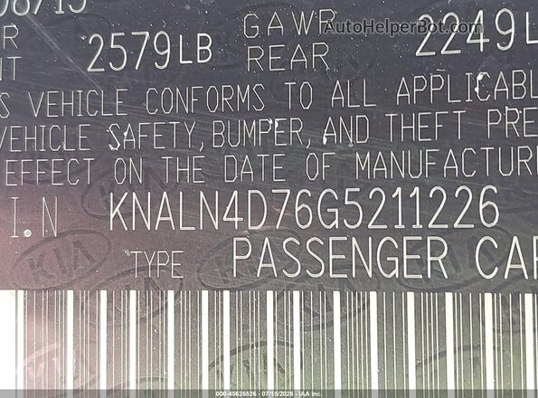 KNALN4D76G5211226 2016 KIA CADENZA White Widok komory silnika