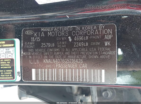 KNALN4D76G5216426 2016 KIA CADENZA Black Շարժիչի բաժամունքի տեսք