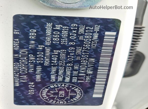 KNDAB5S17S6058012 2025 KIA EV9 White Widok wnętrza 360 stopni