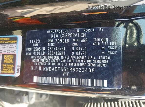 KNDAEFS51R6022438 2024 KIA EV9 Black VIN sticker view