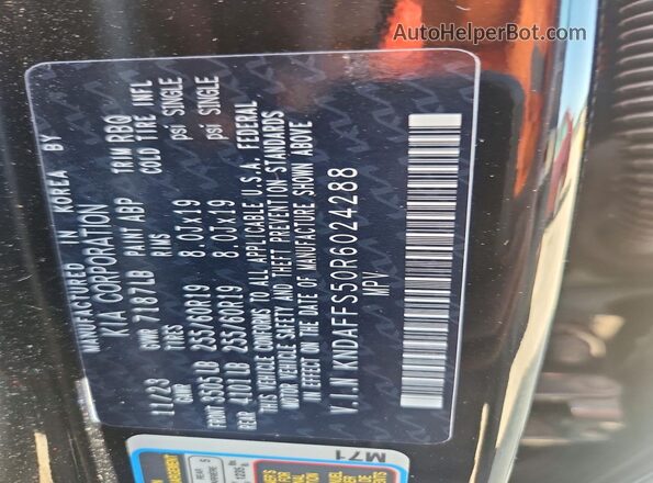 KNDAFFS50R6024288 2024 KIA EV9 Black VIN կոդի պիտակի տեսք