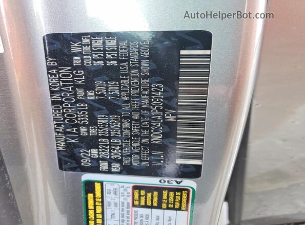 KNDC34LA1P5091423 2023 KIA EV6 Silver VIN կոդի պիտակի տեսք