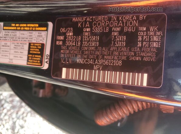 KNDC34LA3P5612108 2023 KIA EV6 Blue VIN sticker view