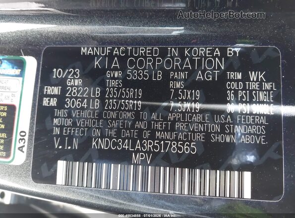KNDC34LA3R5178565 2024 KIA EV6 Gray Engine compartment view