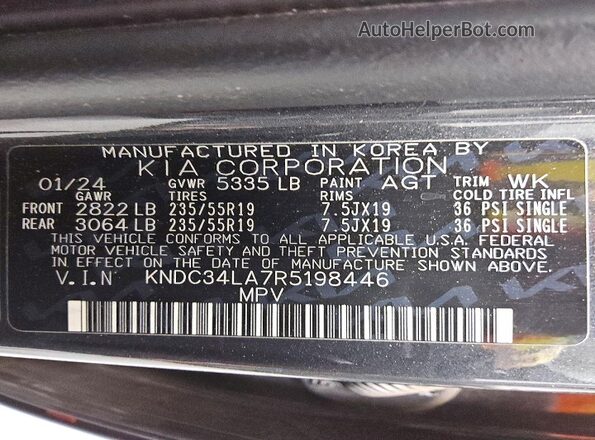 KNDC34LA7R5198446 2024 KIA EV6 Угольный Панорамный вид салона 360°