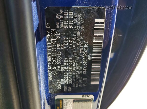 KNDC34LA8R5211611 2024 KIA EV6 Blue Вид наклейки з VIN-кодом