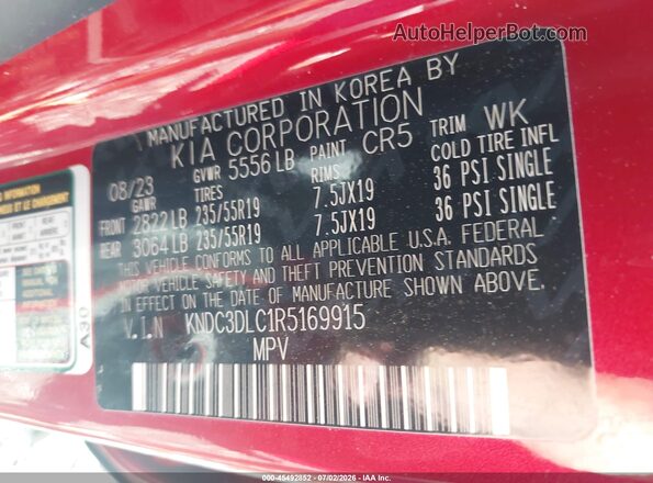 KNDC3DLC1R5169915 2024 KIA EV6 Red ძრავის განყოფილების ხედი