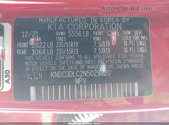 KNDC3DLC2N5029320 2022 KIA EV6 Red Вид підкапотного простору