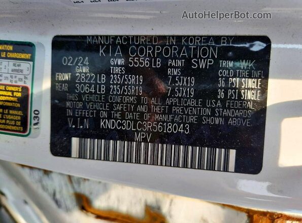 KNDC3DLC3R5618043 2024 KIA EV6 White Вид наклейки з VIN-кодом