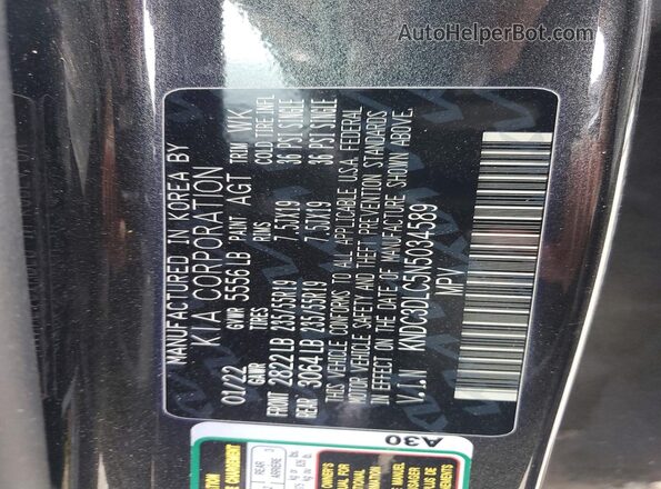 KNDC3DLC5N5034589 2022 KIA EV6 Charcoal Widok wnętrza 360 stopni