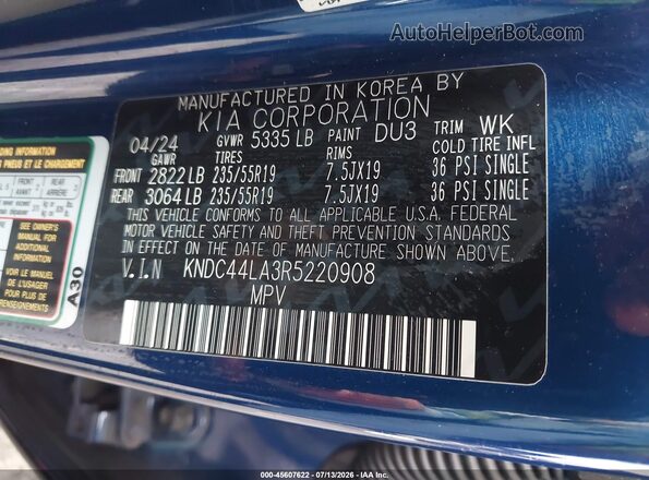 KNDC44LA3R5220908 2024 KIA EV6 Синий Вид подкапотного пространства