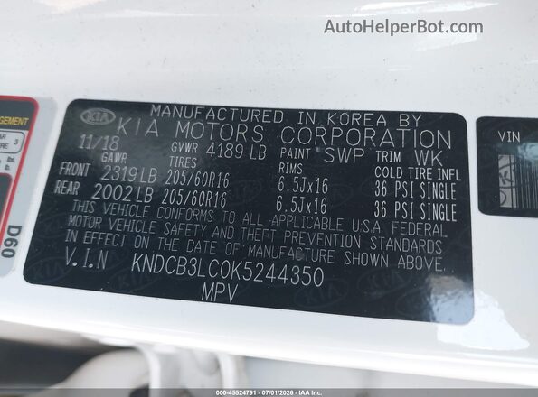 KNDCB3LC0K5244350 2019 KIA NIRO White Engine compartment view