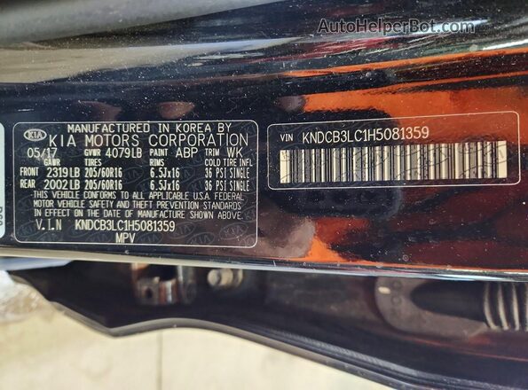 KNDCB3LC1H5081359 2017 KIA NIRO Черный Вид наклейки с VIN-кодом