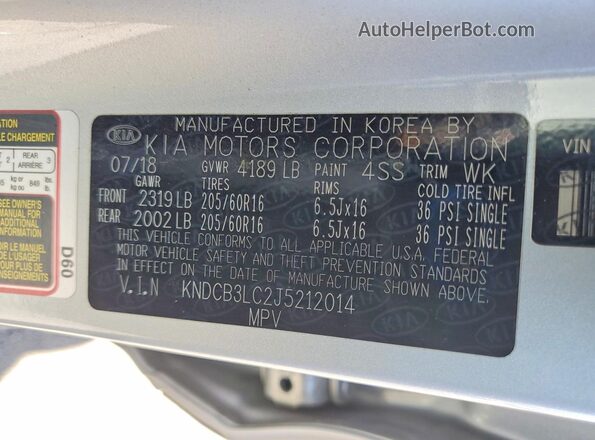 KNDCB3LC2J5212014 2018 KIA NIRO Серебряный Вид наклейки с VIN-кодом