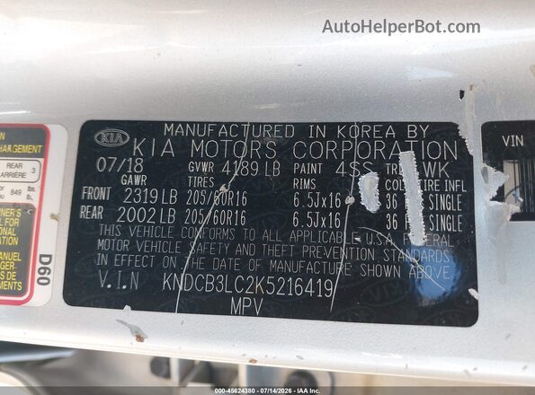 KNDCB3LC2K5216419 2019 KIA NIRO Silver Vista del compartimento del motor