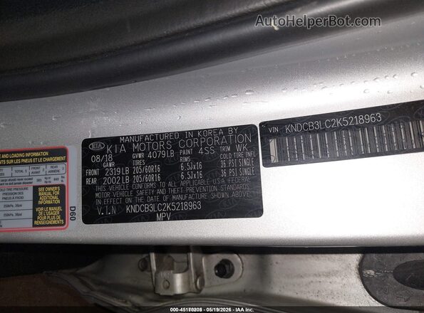 KNDCB3LC2K5218963 2019 KIA NIRO Silver Շարժիչի բաժամունքի տեսք