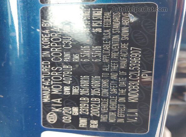 KNDCB3LC2L5396907 2020 KIA NIRO Синий Вид наклейки с VIN-кодом