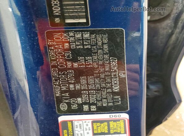 KNDCB3LC3L5419627 2020 KIA NIRO Blue Widok naklejki z numerem VIN