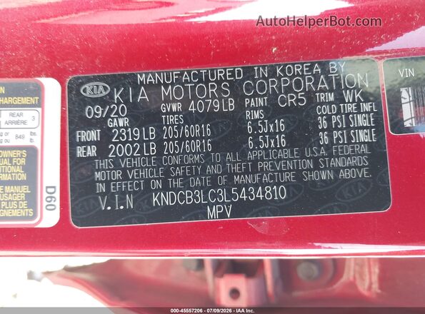 KNDCB3LC3L5434810 2020 KIA NIRO Red Vista del compartimento del motor