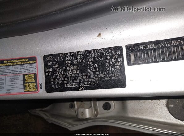 KNDCB3LC4K5218964 2019 KIA NIRO Gray Widok komory silnika