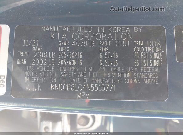 KNDCB3LC4N5515771 2022 KIA NIRO Синий Вид подкапотного пространства