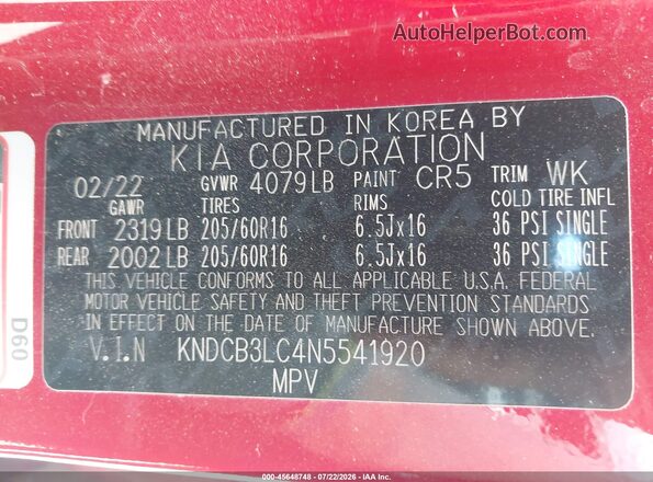 KNDCB3LC4N5541920 2022 KIA NIRO Красный Вид подкапотного пространства