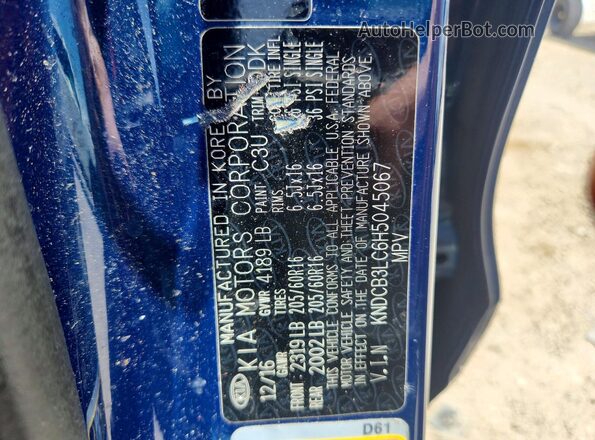 KNDCB3LC6H5045067 2017 KIA NIRO Blue VIN կոդի պիտակի տեսք