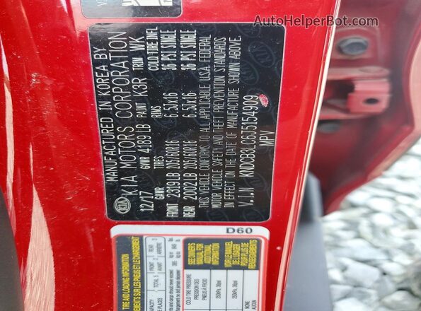 KNDCB3LC6J5154909 2018 KIA NIRO Red VIN კოდის სტიკერის ხედი