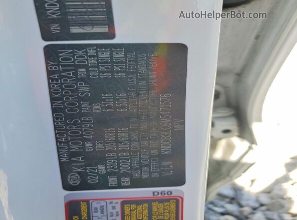KNDCB3LC6M5471576 2021 KIA NIRO White Вид наклейки з VIN-кодом