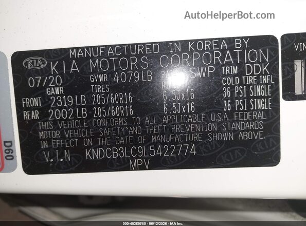 KNDCB3LC9L5422774 2020 KIA NIRO White Vista del compartimento del motor