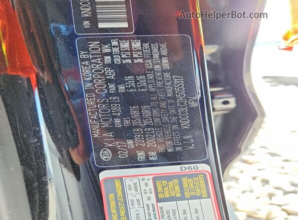 KNDCC3LC2H5055317 2017 KIA NIRO Black VIN կոդի պիտակի տեսք
