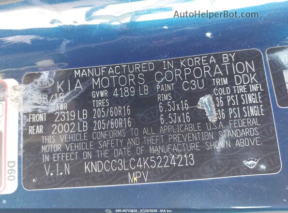 KNDCC3LC4K5224213 2019 KIA NIRO Blue Widok komory silnika