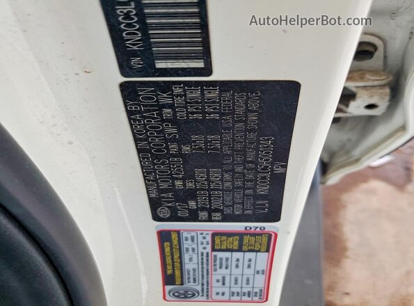 KNDCC3LC5H5051343 2017 KIA NIRO White VIN კოდის სტიკერის ხედი