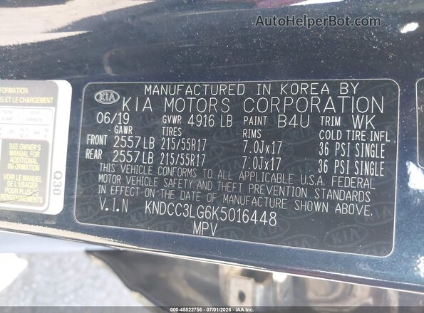 KNDCC3LG6K5016448 2019 KIA NIRO EV Blue Вид підкапотного простору