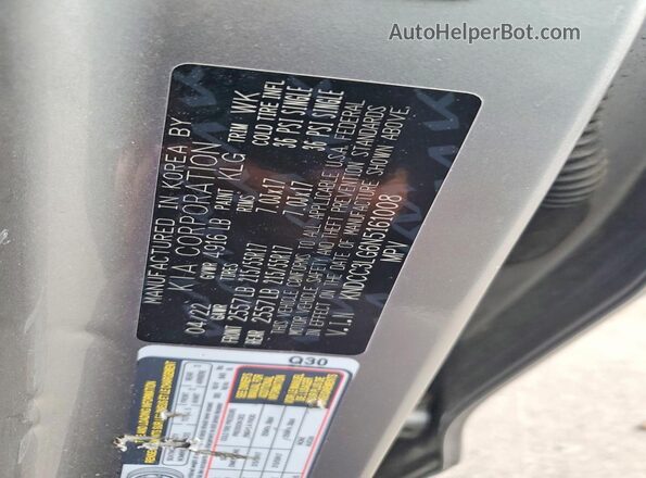 KNDCC3LG6N5161008 2022 KIA NIRO Gray Widok naklejki z numerem VIN