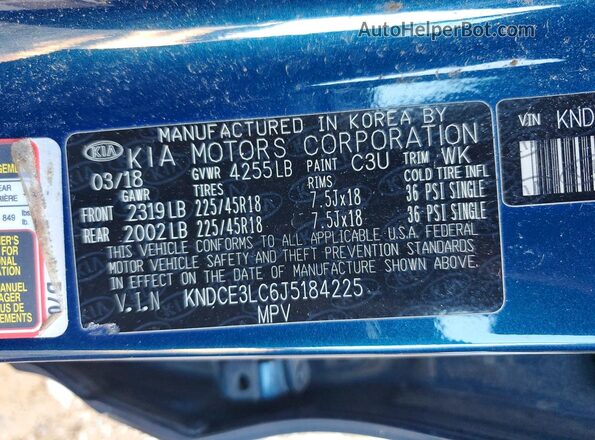 KNDCE3LC6J5184225 2018 KIA NIRO Blue Widok komory silnika