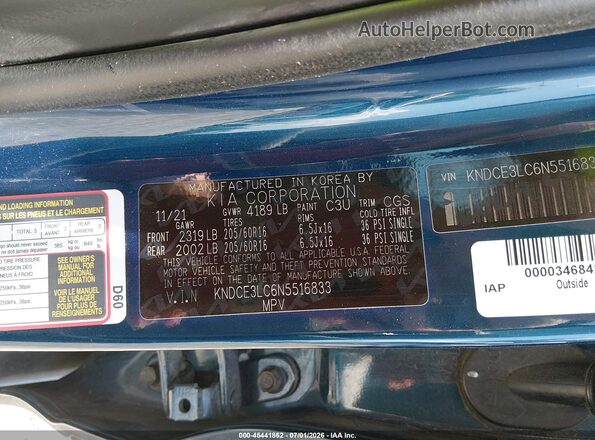 KNDCE3LC6N5516833 2022 KIA NIRO Синий Вид подкапотного пространства