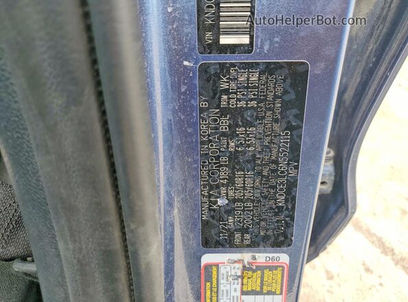 KNDCE3LC6N5522115 2022 KIA NIRO Синий Вид наклейки с VIN-кодом