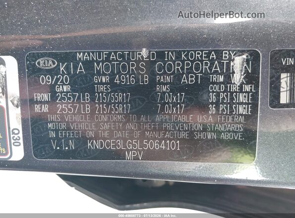 KNDCE3LG5L5064101 2020 KIA NIRO EV Gray Вид підкапотного простору