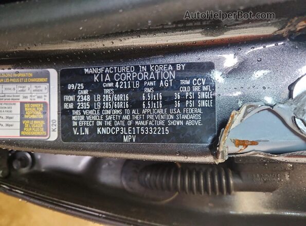 KNDCP3LE1T5332215 2026 KIA NIRO Gray VIN sticker view