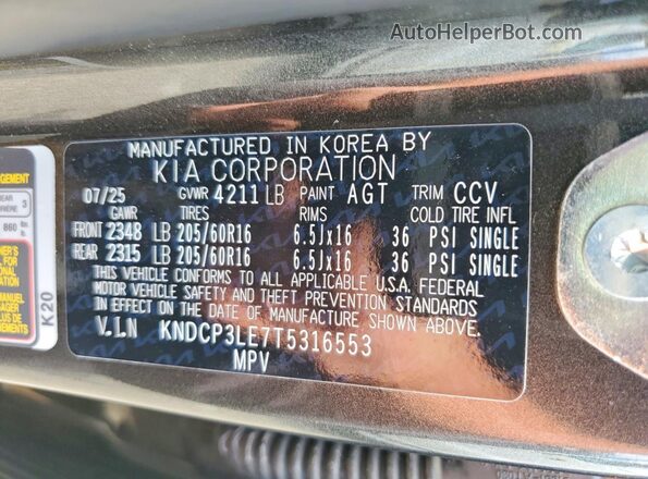 KNDCP3LE7T5316553 2026 KIA NIRO Gray Widok naklejki z numerem VIN